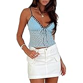 Women Y2k Lace Camisole Crop Tops Sexy Spaghetti Strap See Through Cami Sheer Mesh Going Out Tank Top