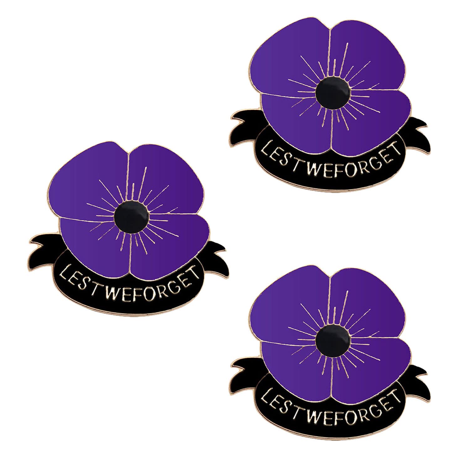 STYFA 2021 Remembrance Day 3Pcs Purple Poppy Flower Lapel Pin Badge Brooch Lest We Forget Veterans Memorial Day Remembrance Sunday Unisex
