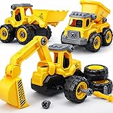 TOY Life Constructions Toys Vehicles Trucks Take Apart Toys Sandbox Toys Trucks Set Excavators Building Car Toys with Drills - Best Gifts Truck Toys for Boys Kids Toddlers 3 4 5 6 7 8 Years Old