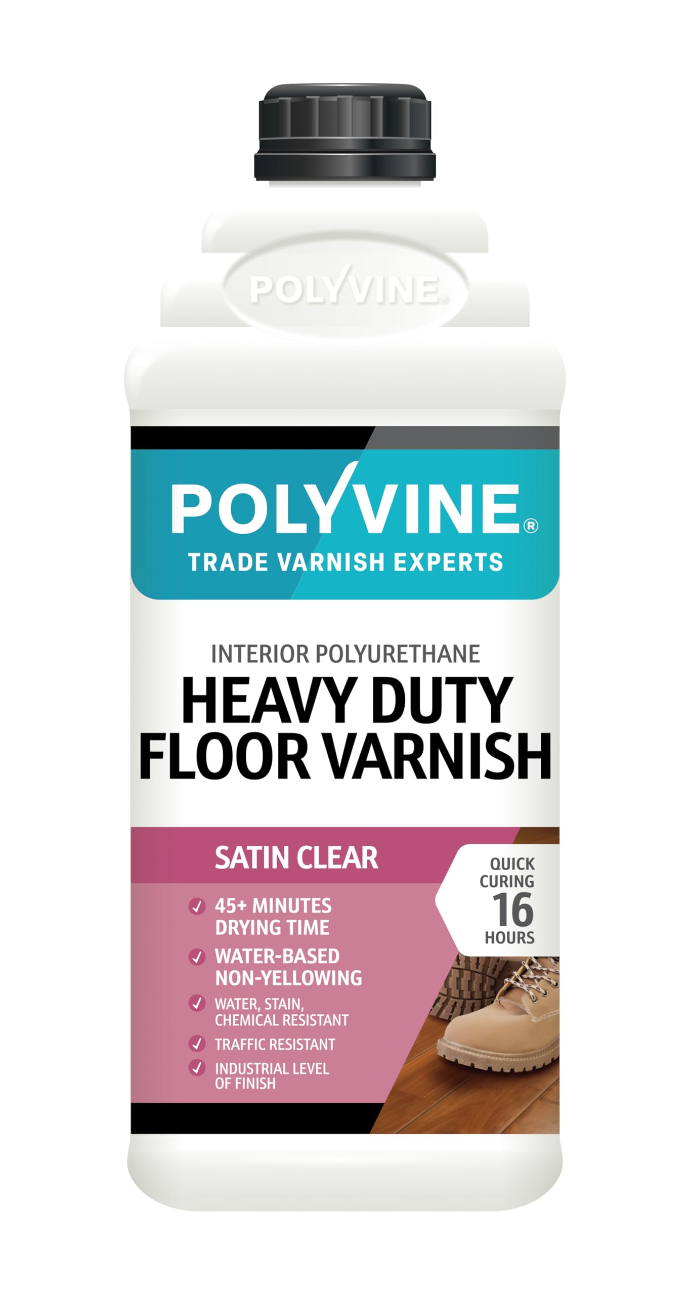 Polyvine Heavy Duty Floor Varnish Satin Finish – Quick Drying Floor Varnish – Polyurethane, Water-Based, Water Resistant Indoor Flooring Protection for Wood, Stone, Tiles, Slate (Satin, 2 Litre)