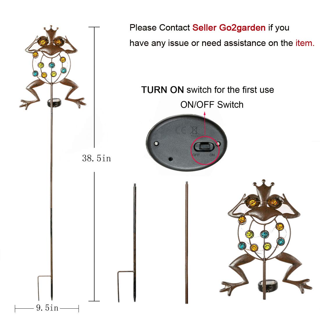 Go2garden Solar Garden Lights, Stake Light Metal Frog Outdoor Decoration, LED Waterproof Landscape Lights for Yard, Lawn Decor (Rustic)