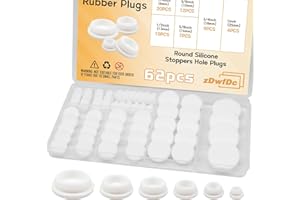 zDwfDc 62PCS 6 Sizes White Rubber Hole Plugs for Round Holes Silicone Plugs, 1" 3/4" 5/8" 1/2" 3/8" 1/4" Round Rubber Plug Snap Locking, Used for Furniture DD036-w