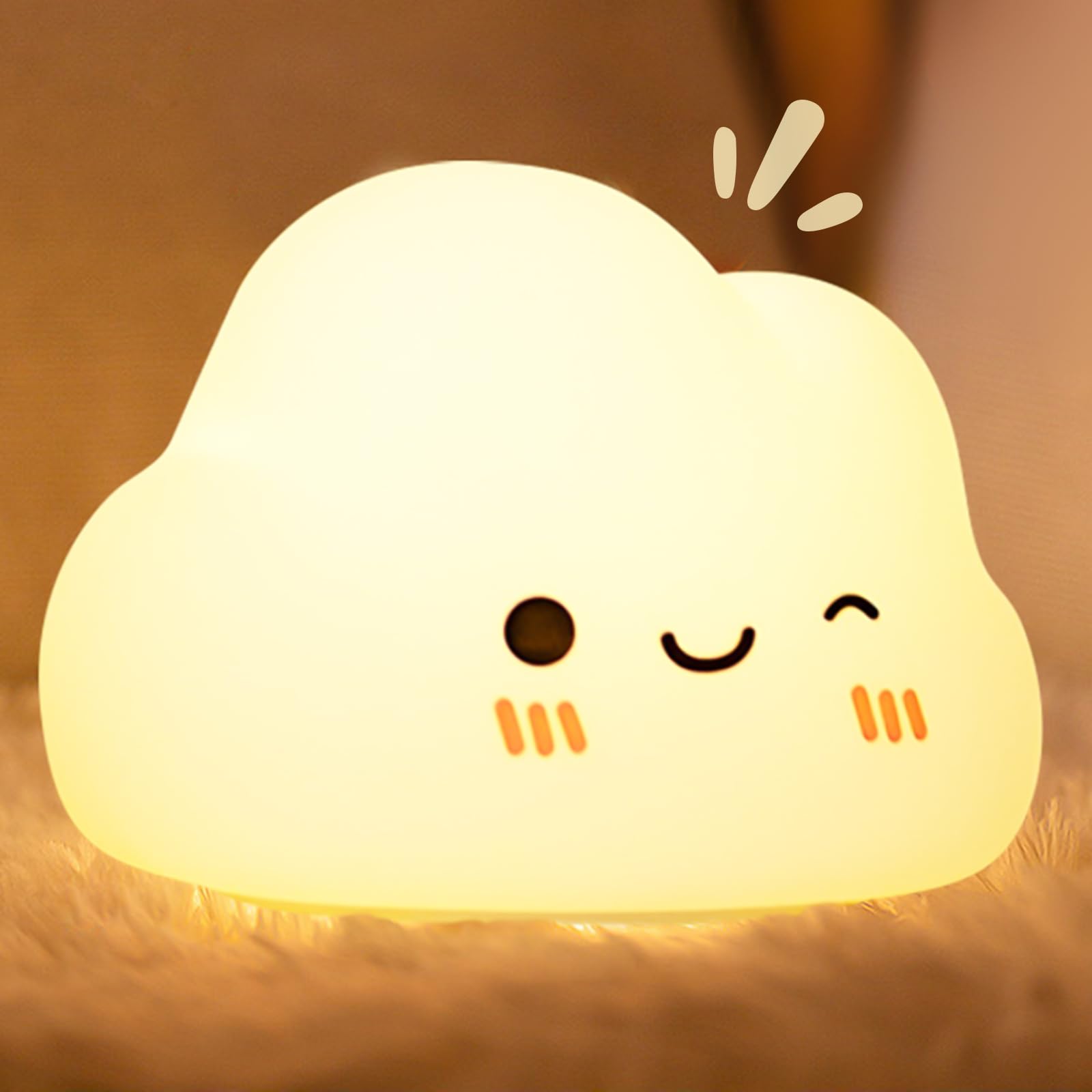 Diboniur Cute Night Light Kids Bedroom, Baby Night Light Newborn, 7 Colors 3 Brightness, Cloud Lamp for Kids Toddler Nursery Decor, Rechargeable, White
