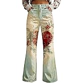 Womens Baggy Jeans, Valentine Pants for Women Heart Print Wide Leg Loost Fit Plus Size Y2K Denim Pants, S-5XL