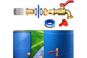 MUSIBO Rain Barrel Spigot, Brass Faucet Kit for Rain Water Barrel, Water Tanks, Tubs, Pools Etc, Turn Ball Valve Rain Barrel Spigot with Bulkhead Fitting Set, Hose Adapter, Filter Mesh and Tape