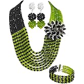aczuv 8 Rows African Jewelry for Women Nigerian Beads Wedding Necklace Set Bridal Jewelry Sets