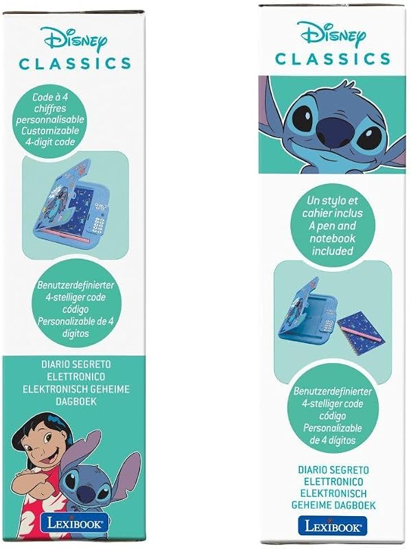 , Disney Stitch, diário eletrónico interativo com caneta e caderno incluídos, protegido por palavra-passe, funcionalidades divertidas e efeitos sonoros, azul, SD50D
