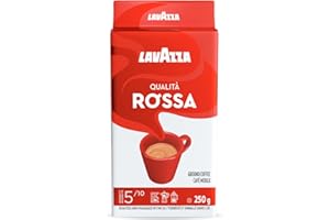 Lavazza Qualita Rossa Ground Coffee Blend Bag, Espresso Medium Roast, 250g Brick - Perfect for Coffee, Lattes, Cappuccino, an
