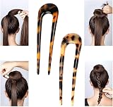 PREMJCROY 2 Pcs U Shaped Hair Pins Tortoise Shell French Style 2 Prong Updo view 5