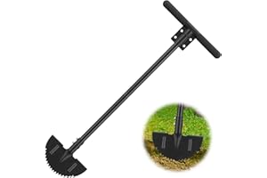 PoPoHoser Edger Lawn Tool, Manual Edgers for Landscaping, Sharp Saw-Tooth Half Moon Hand Lawn Edging Tool with T-Grip Handle for Sidewalk, Yard, Garden, Flower Bed, Border, Cable Burying
