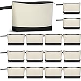 Silkfly 15 Pcs Cotton Canvas Makeup Bags Canvas Cosmetic Zipper 10.2 x 5.5 x 2 Inches Blank DIY Pouch Bag Bulk with Bottom Pencil Case Travel Toiletry Pouch for Women (Classic Color)