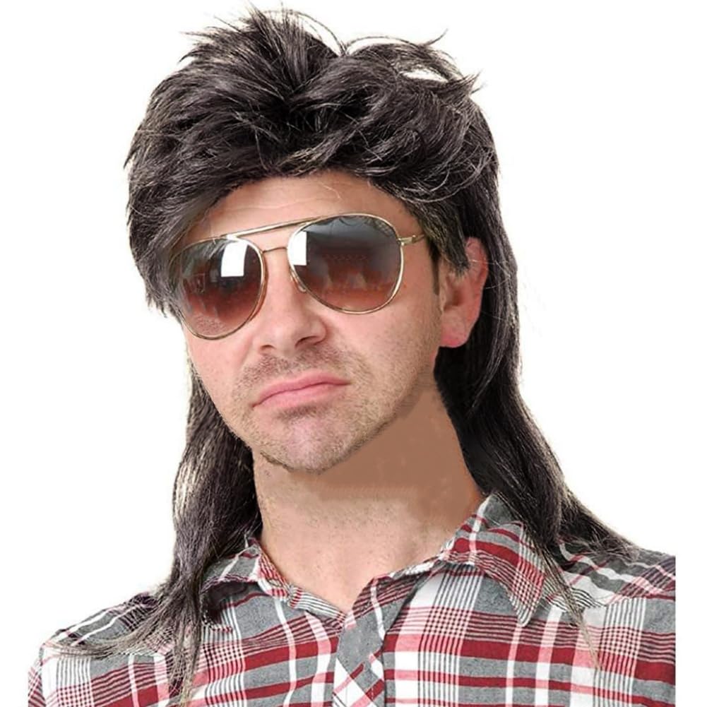 Photo 1 of Swiking Mullet Wigs for Men Grey 70s 80s Disco Rocker Curly Punk Fancy Retro Party Halloween Cosplay Costume Wigs(Grey)