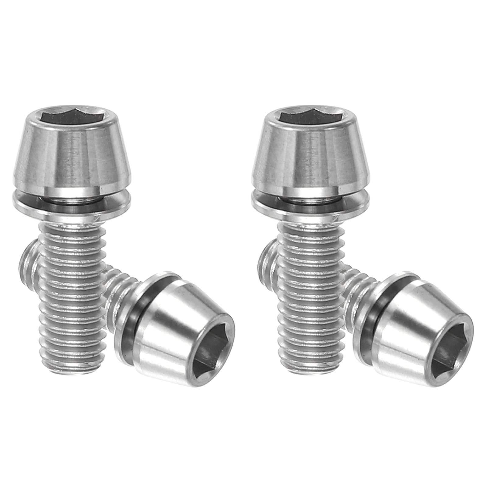 PATIKIL M6x16mm Titanium Bicycle Stem Bolt, 4 Pack Hex Tapered Head Bolt Mountain Bike Screw Replacement with Washer for Bicycle Stem Parts, Silver Tone