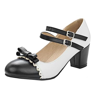 YE Damen Chunky Heels Pumps Knöchelriemchen Geschlossene High Heels Rockabilly mit Schleife und Blockabsatz 7cm Bequem Schuhe