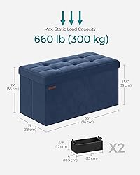 SONGMICS Storage Ottoman, Foldable Velvet Storage