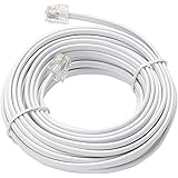 Telephone Extension Line Cord Cable Wire, Land Phone line, White, 25ft, Starndard RJ11 Plugs