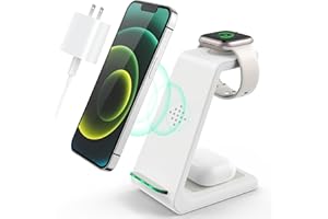 LABJOB 3 in 1 Wireless Charging Station, 2025 Upgraded Fast Desk Charger Station for iPhone 17 16 15 14 13 12 Pro Max Plus, Charger Stand for Apple Watch 11 10 9 8 7 6 5 4 3 2 Ultra SE, Airpods 4 3 2 Pro