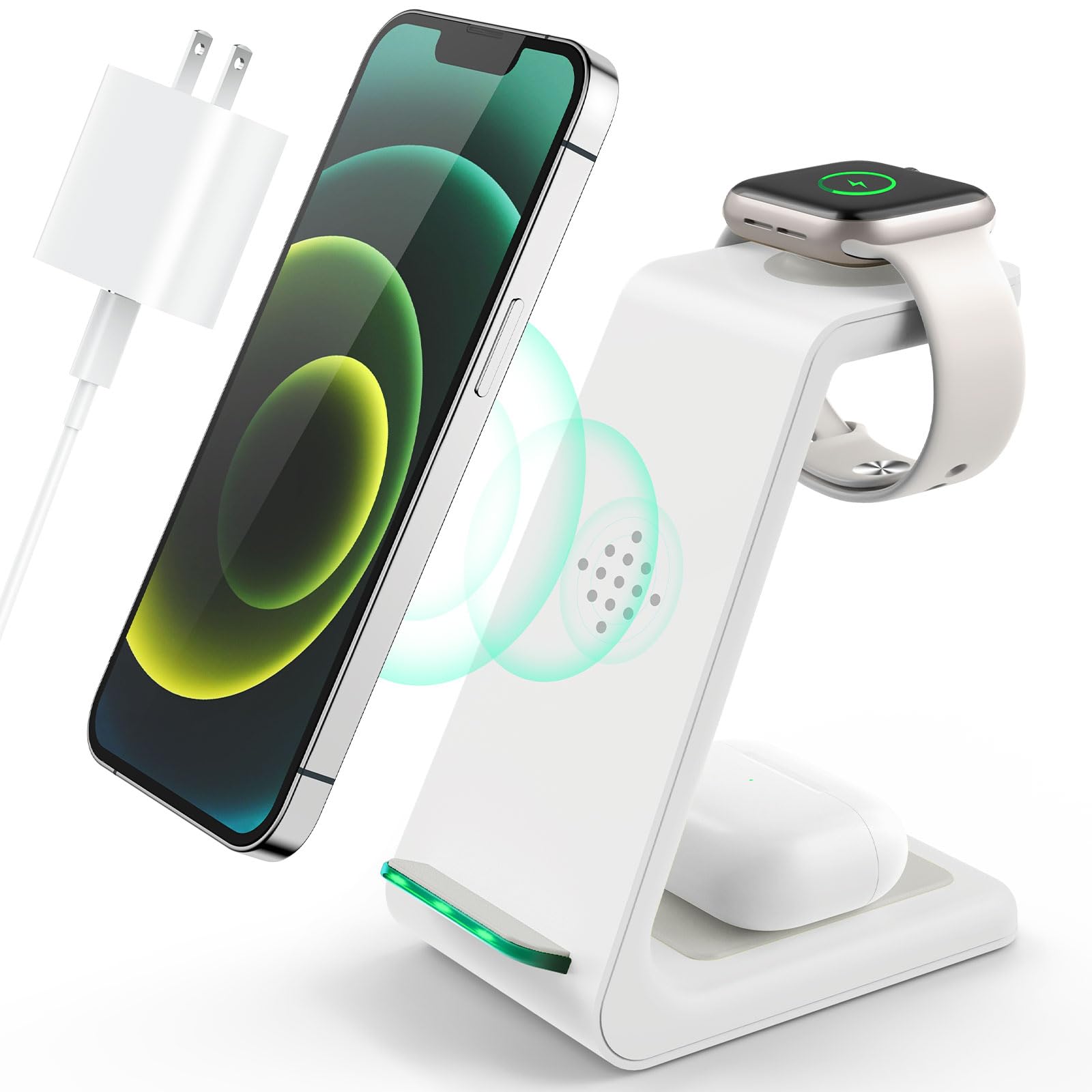 Photo 1 of 3 in 1 Wireless Charging Station, 2025 Upgraded Fast Desk Charger Station for iPhone 17 16 15 14 13 12 Pro Max Plus, Charger Stand for Apple Watch 11 10 9 8 7 6 5 4 3 2 Ultra SE, Airpods 4 3 2 Pro