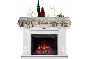 LABLUUX Christmas Mantel Scarf 60 x17 Inch, Retro Red House Xmas Tree Red Black Plaid Border Fireplace Mantel Cover, Mantle Scarf Mantel Cover Runner Fireplace Decorations for Christmas Xmas Party Decor