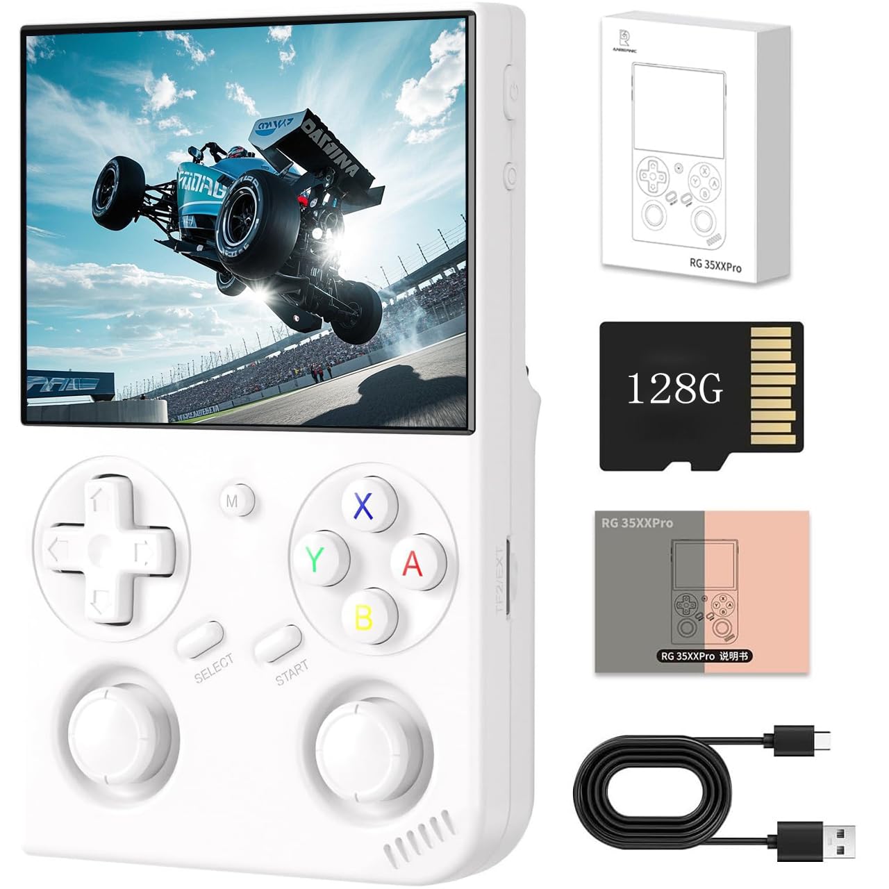 RG35XX Pro Retro Handheld Game Console, 3.5" IPS Screen Portable Video Game Console ,Built in 64G+128G Card & 8000+ Games, Linux System Support WiFi Bluetooth (White,128g)