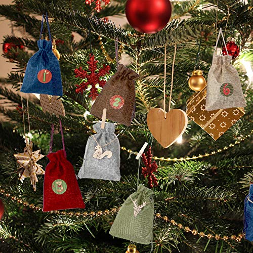 Bestier Christmas Advent Calendar 2020, 24 Days Xmas Countdown Calendar DIY Advent Calendar Set, Hanging Burlap Gift Bags, 24 Calendar Stickers and Small Wooden Sign, Christmas Decoration Supplies