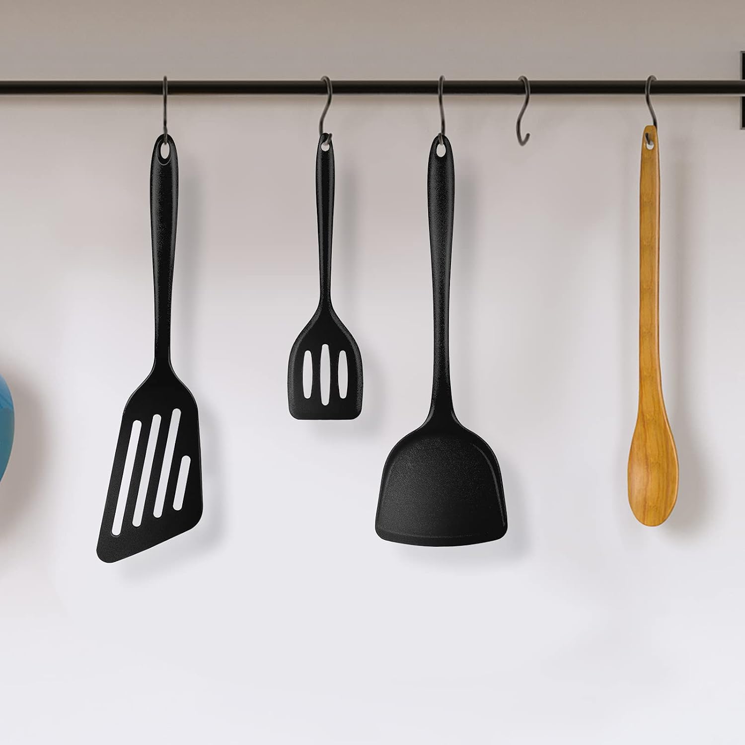 Vesici 4 Pieces Silicone Spatula Set Includes Large Silicone Spatula Silicone Oblique Drain Spatula, Fish Spatula Silicone Spatula and Silicone Square Spatula for Cooking, Baking, Stir-Fry (Black): Kitchen & Dining