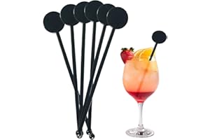 MIDREMER 200Pcs Cocktail Swizzle Sticks, 7 Inches Disposible Plastic Disc Top Drink Stirrers Black Drinks Mixing Rod for Coffee Milk Cocktail Whiskey Beverage Bar (Black)