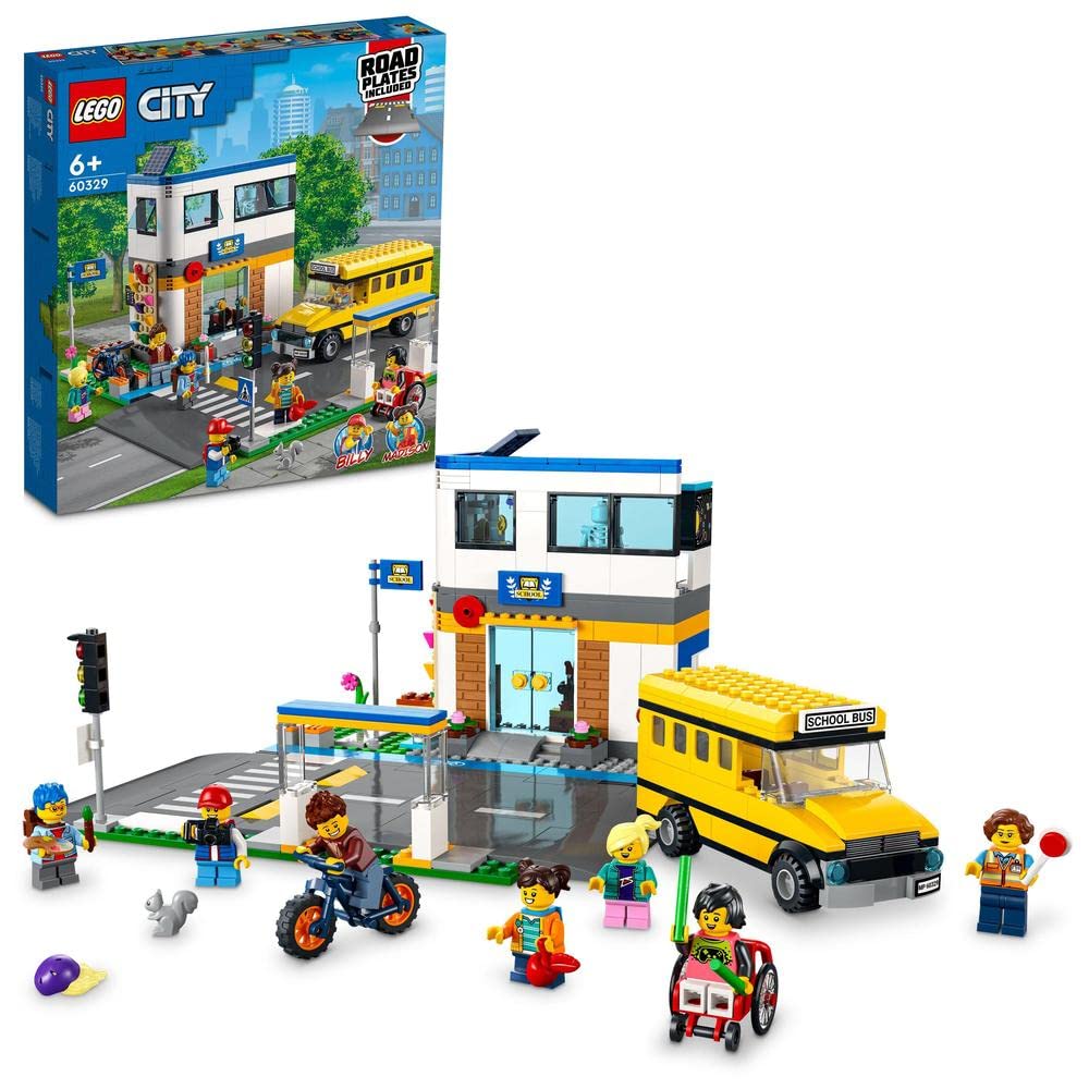 LEGO 60329 City School Day Set with Bus Toy, Bike, 7 Minifigures, a Squirrel Animal Figure & Road Plates, Gift Idea for Kids, Boys and Girls Aged 6 plus Years Old