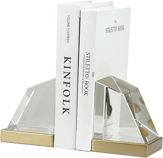 Decorative Bookends, Book Stopper for Books, Crystal Bookend Clear Bookends For Shelves Metal
