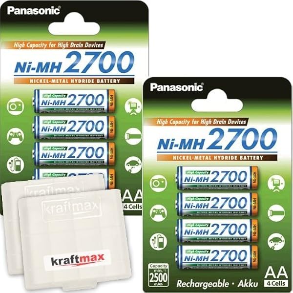 Panasonic BK-3HGAE - Lote de 8 pilas AA de alta capacidad 2700: Amazon.es: Electrónica