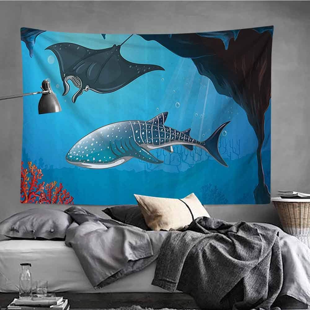Amazon Co Jp Homrkey 記念タペストリー 海洋動物装飾 かわいい金魚 水の上にサメのヒレ付き フェイクコミックネイチャーイメージタペストリー 部屋用 ブルー オレンジ W80 X L60 ホーム キッチン
