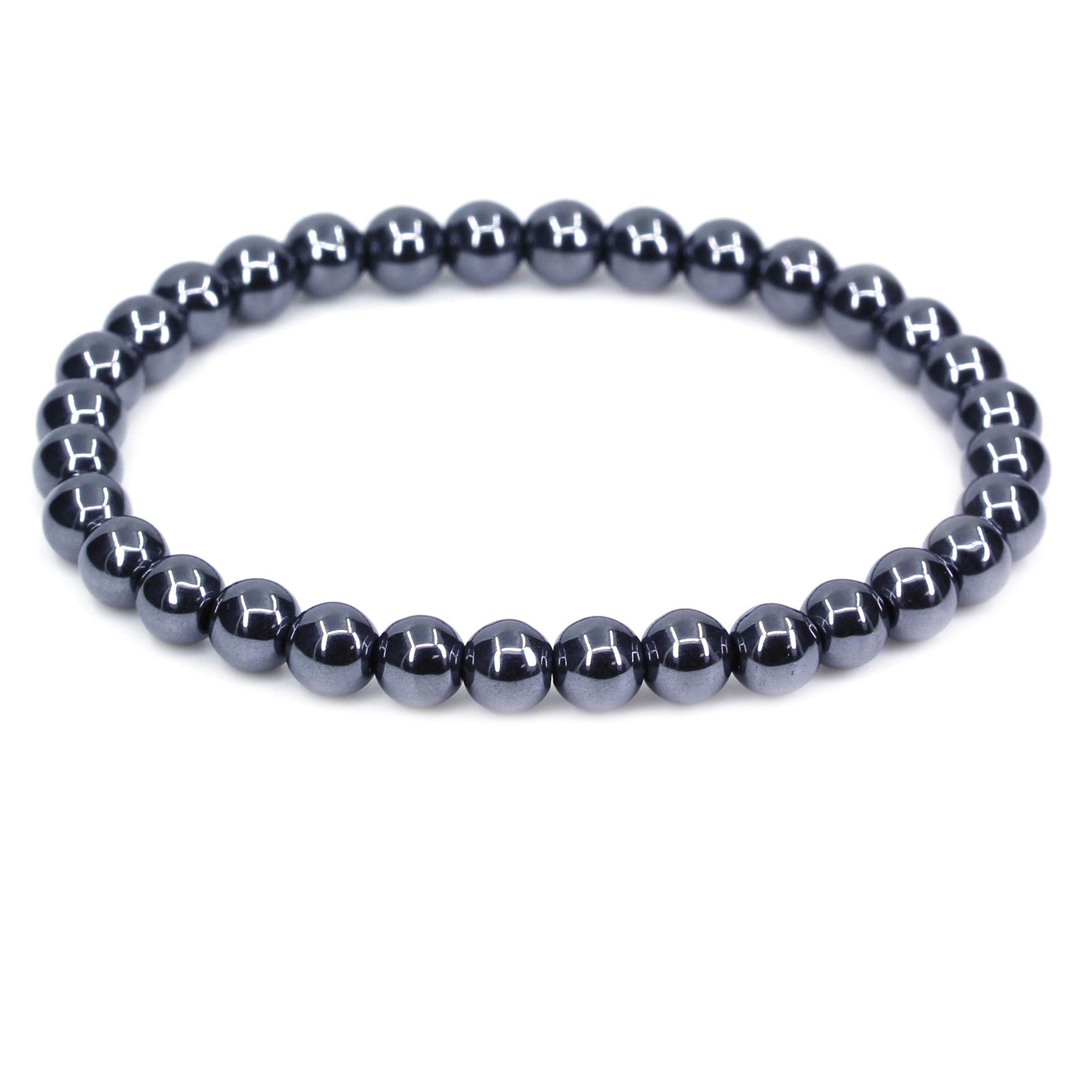 CHENYUE Natural A Black Hematite Gemstone 6mm Round Beads Stretch Bracelet 7 Inch
