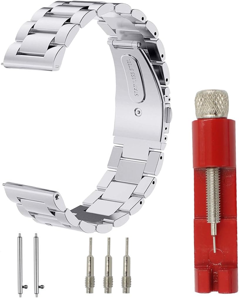 CBIN Quick Release Bracelet - Width 16mm / 18mm / 20mm / 22mm / 24mm Stainless Steel Strap Wrist Band Replacement Watch Bands (Silver, 22mm)