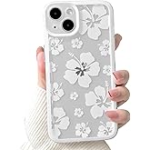 Lovmooful Compatible for iPhone 14 Case Clear Cute Floral Flower Hibiscus with Color Edge Design for Girls Women Soft TPU Shockproof Protective Girly for iPhone 14 Case-White