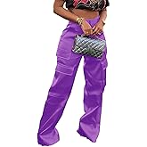 CALEBGAR Womens Cargo Pants Casual High Wasited Wide Leg Parachute Pants with Pockets