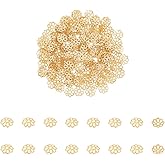 UNICRAFTALE 200Pcs 6mm 18K Gold Plated Flower Bead Caps Stainless Steel Flower Bead Spacer Golden Beads Ends Caps for DIY Earrings Bracelet Necklace Jewelry Making Hole 1mm