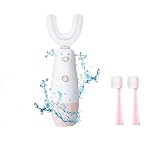 Meqtpomy Kids Electric Toothbrush，U Shaped Toothbrush Waterproof Battery Powered 360 Automatic Sonic Toddler Toothbrushes for 8-13 Years Old for Boys Girls,with 2 Replacement Brush Heads（Pink）