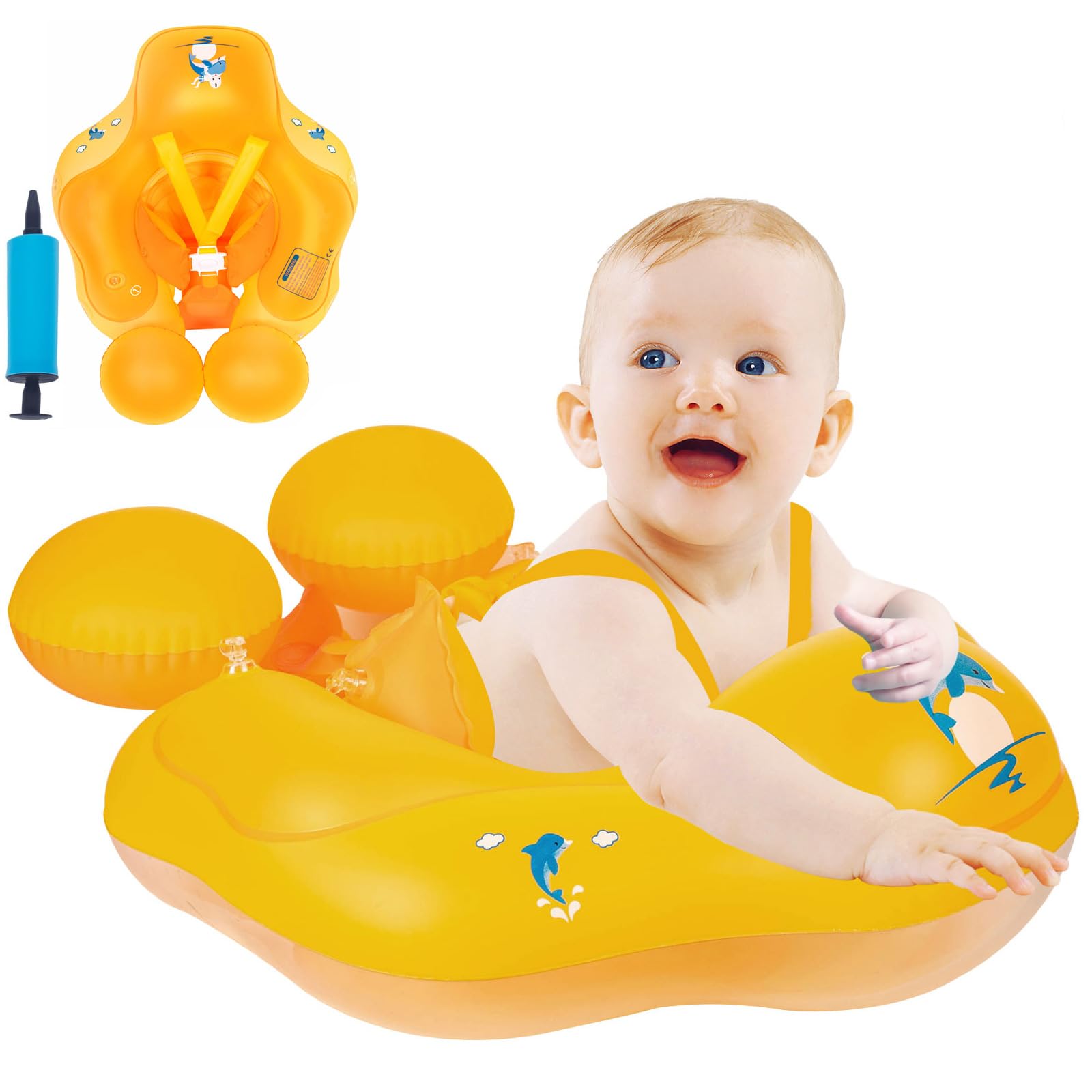 Inflatable Baby Swimming Float 0-6 Months Baby Pool Float with Seat 6-12 Months Infant Toddler Swimming Float Newborn Baby Swim Float Swimming Ring for Baby 6-12-36 (Orange, L - for 6-36 Months)