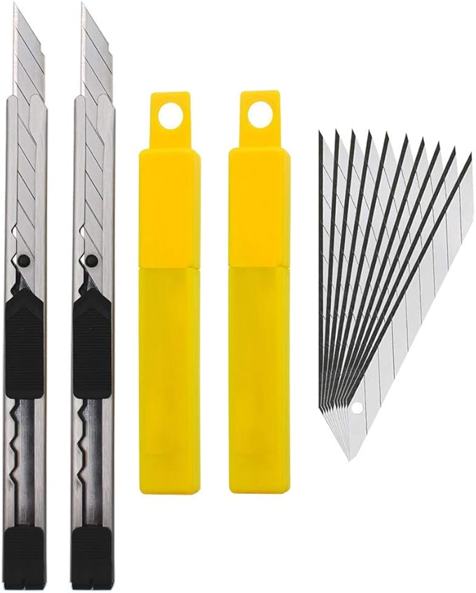 EEFUN 2pcs 9mm Lockable Utility Knife with 20pcs 30 Degree Carbon Steel