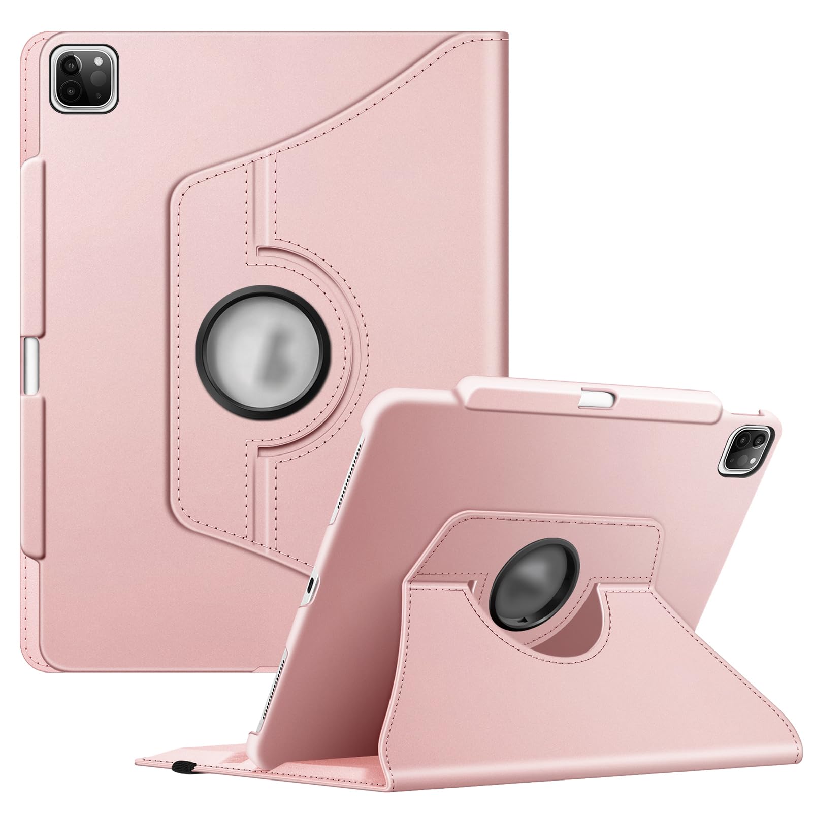 FINTIE Rotating Case Compatible with iPad Pro 12.9 inch (2022/2021/2020/2018, 6th/5th/4th/3rd Generation)-360 Degree Swiveling Protective Cover w/Pencil Holder, Auto Sleep/Wake, Rose Gold