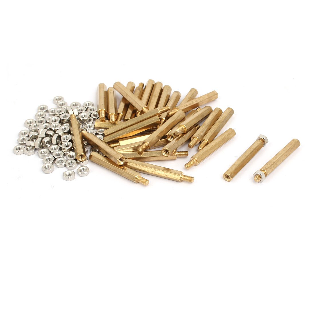 sourcing map M3x30+6mm Female/Male Threaded Brass Hex Standoff Pillar Spacer Coupler Nut 30pcs