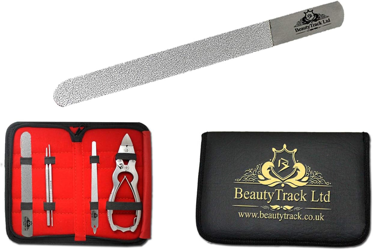 BeautyTrack Professional Podiatry Kit for thick toenails - Stainless Steel 16 cm German Cutters - Tool for the care of the Feet with Foot Rasp + 2 Nail Files - Case - Image 4