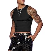 GORGLITTER Men's Cropped Tank Top Y2K Sleeveless Crop Top Slim Fit Muscle T Shirts Fashion Workout Rave Streetwear