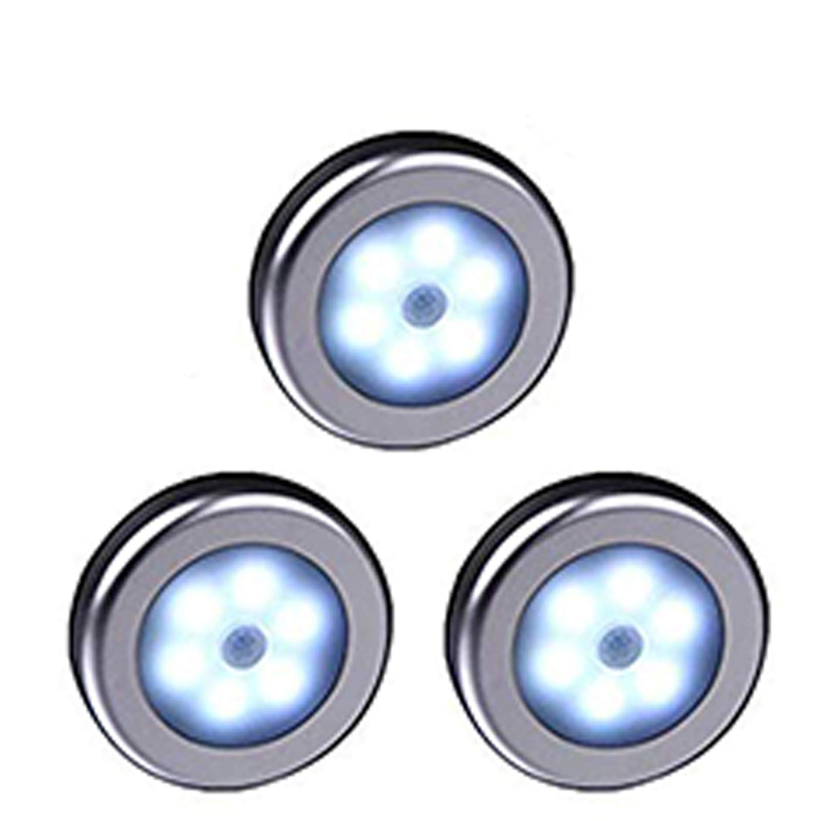 WRalwaysLX Wireless Motion Sensor LED Cabinet Light Stick-Anywhere Nightlight for Stairs Hallway,Closet,Kitchen, Bedroom, Cupboard (Cool Light,silver Shell,3-Pack)