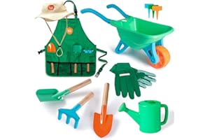 born toys Kids Gardening Tool Set for Ages 3 & Above, Kids Wheelbarrow, Apron, Hat, Kids Gardening Gloves & Watering Can Gree