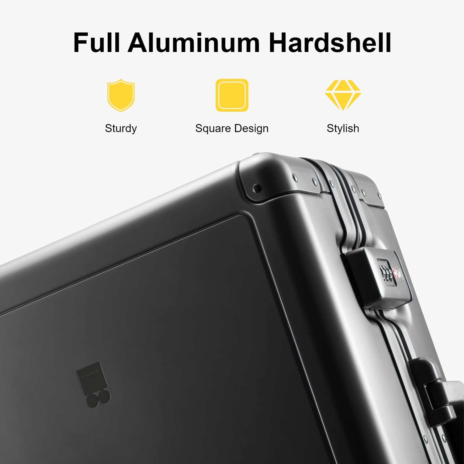 LEVEL8 Gibraltar Aluminum Zipperless Luggage 20 Inch, Hardside Carry on Suitcases with Wheels Tsa Lock, 8 Spinner Wheels, Dark Grey