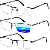 Ryegis Half Frame Progressive Multifocus Reading Glasses Anti Blue Light,Semi Rimless Readers For Men