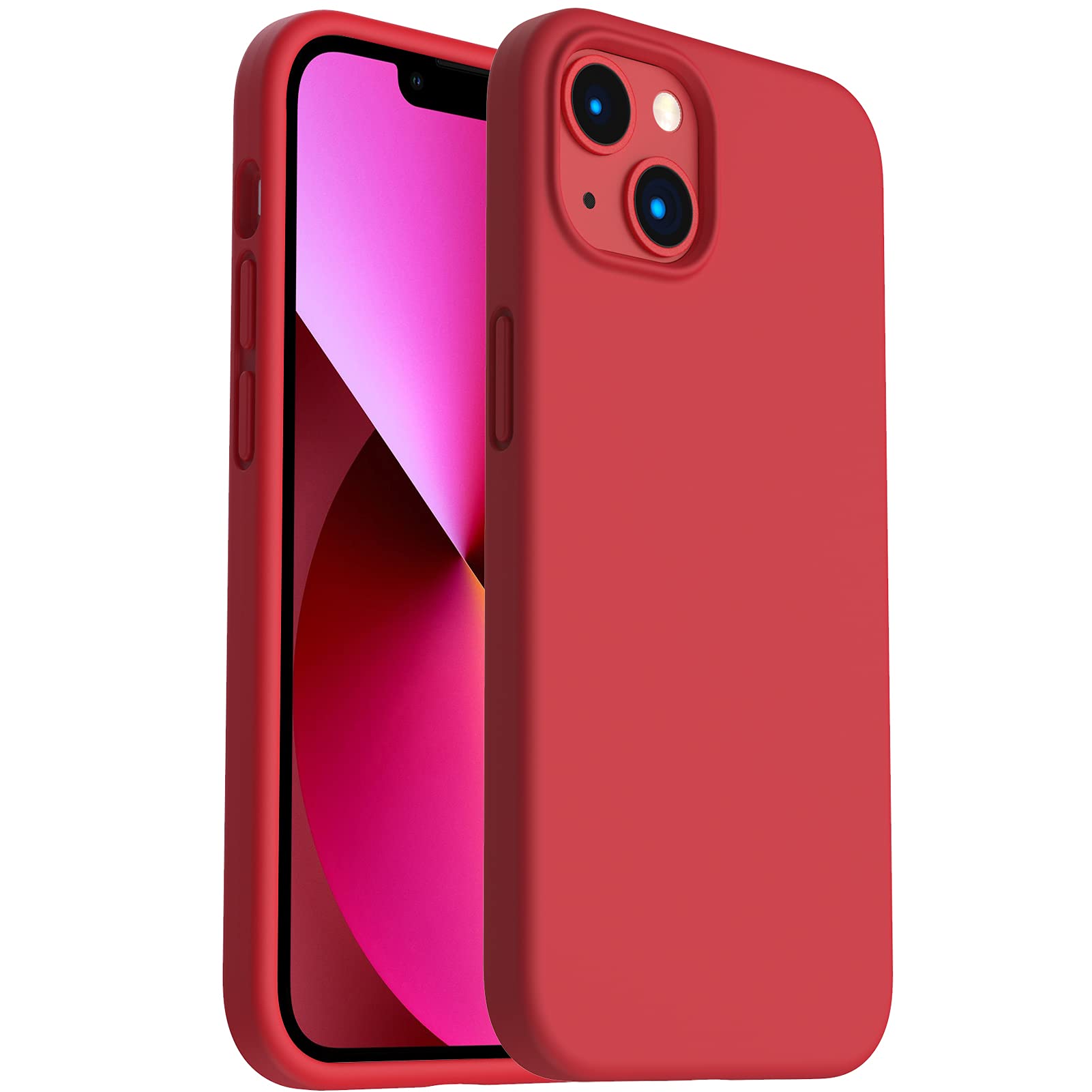 ORNARTO Shockproof Liquid Silicone Designed for iPhone 13 Case Gel Rubber Anti-Shock Cover Case Drop Protection 6.1inch-Red