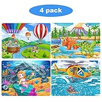 60 Pcs Wooden Jigsaw Puzzles for Kids STEM Gift - Preschool Educational Learning Jigsaw Toys Kindergarten Wooden Puzzles Toy for Boys and Girls (Set of 4 Puzzles) (Helicopter&Balloon&Mermaid&Dinosaur)