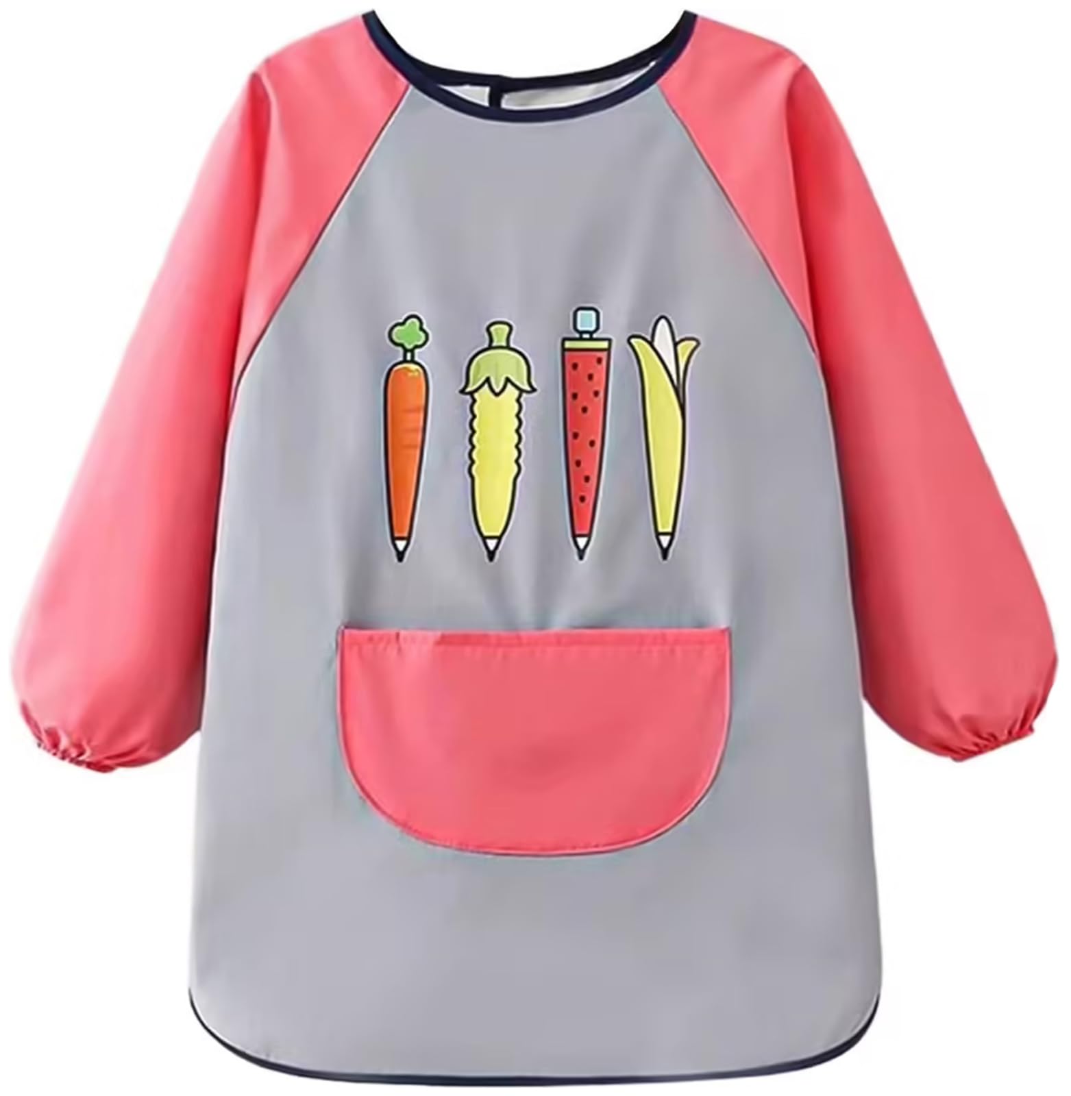LIMHOO Kids Art Smock with Long Sleeves Children's Waterproof Craft Painting Apron Toddler Graffiti Aprons (Grey Pink-XL)